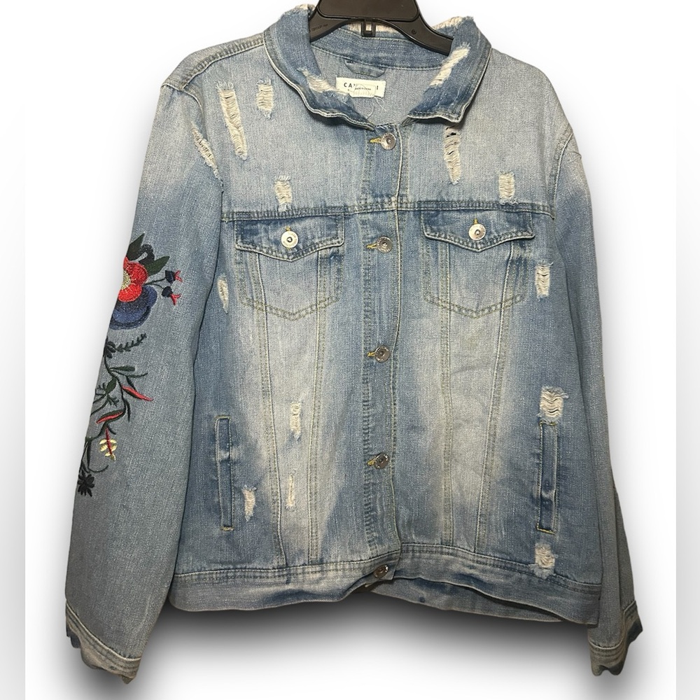 BRAND NEW FLOWER EMBROIDERED DISTRESSED JEAN JACKET